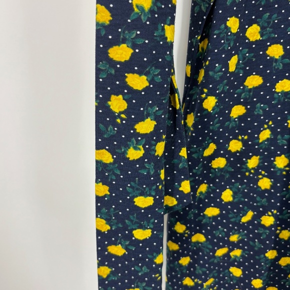 LuLaRoe Size 2XL Midi Dress Navy Blue Yellow Rose Floral Polka Dot Belt Short Sl - Picture 3 of 10
